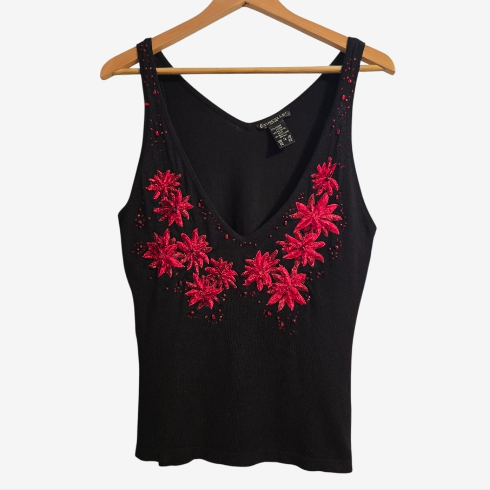 Etincelle Couture Sleeveless Top Women Small Black Beaded Embroidered Whimsigoth